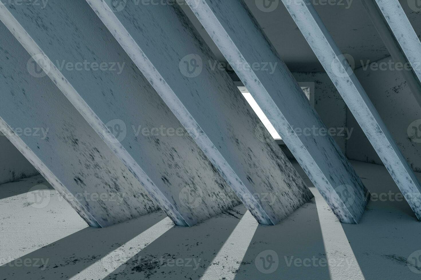 Empty rough room with light coming in from the window, 3d rendering. photo