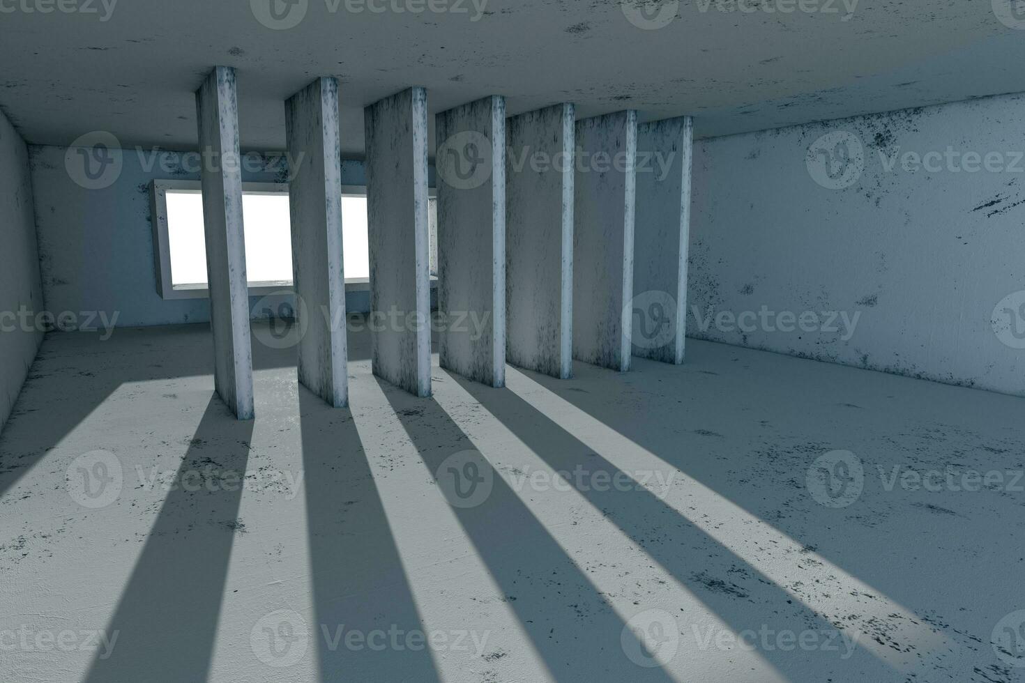 Empty rough room with light coming in from the window, 3d rendering. photo