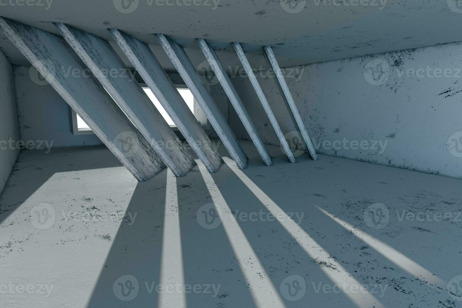 Empty rough room with light coming in from the window, 3d rendering. photo