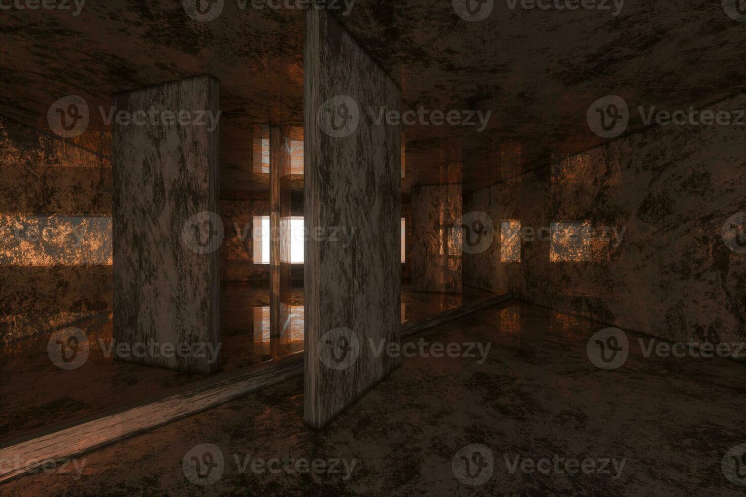 Empty rusty room with light coming in from the window, 3d rendering. photo