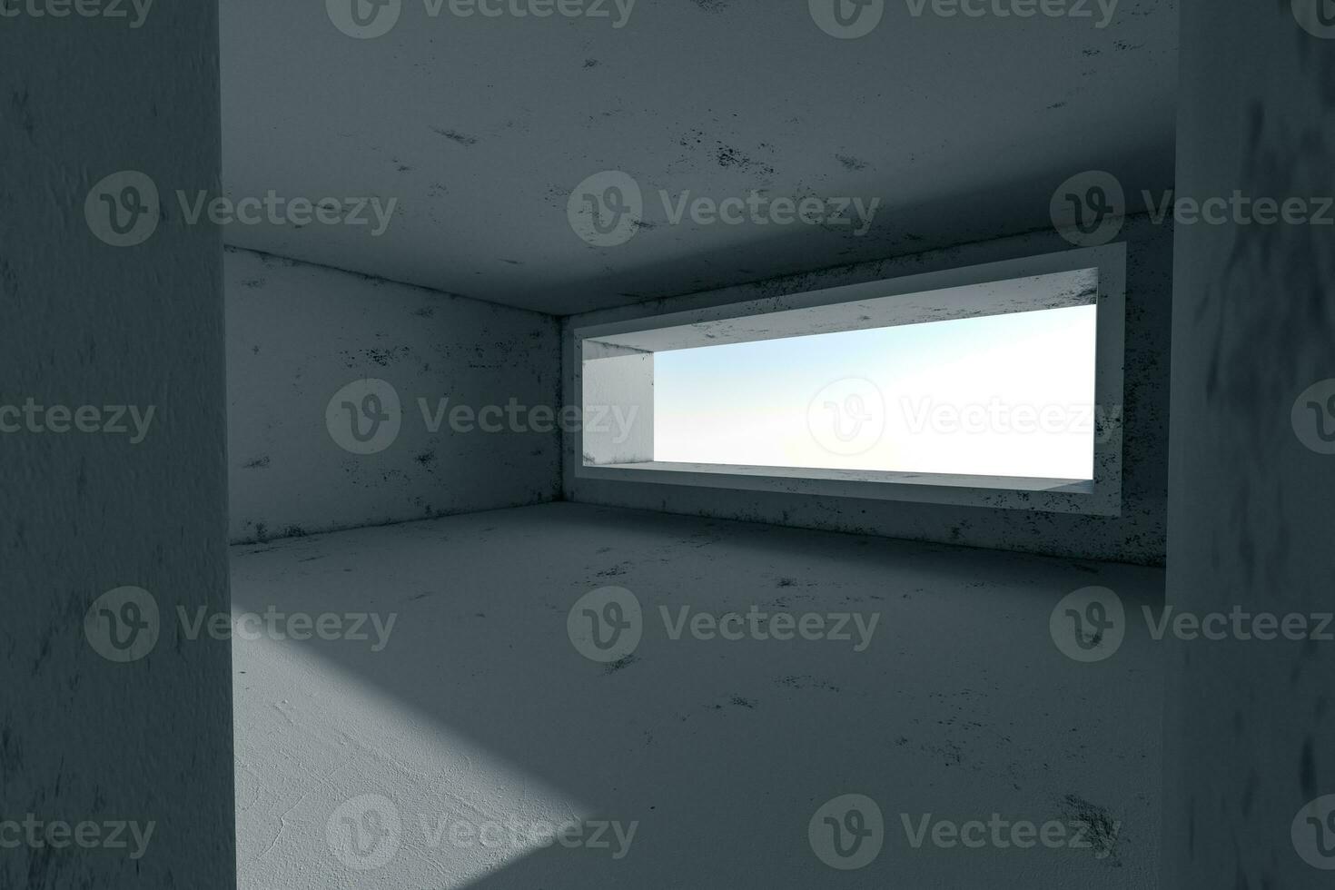 Empty rough room with light coming in from the window, 3d rendering. photo