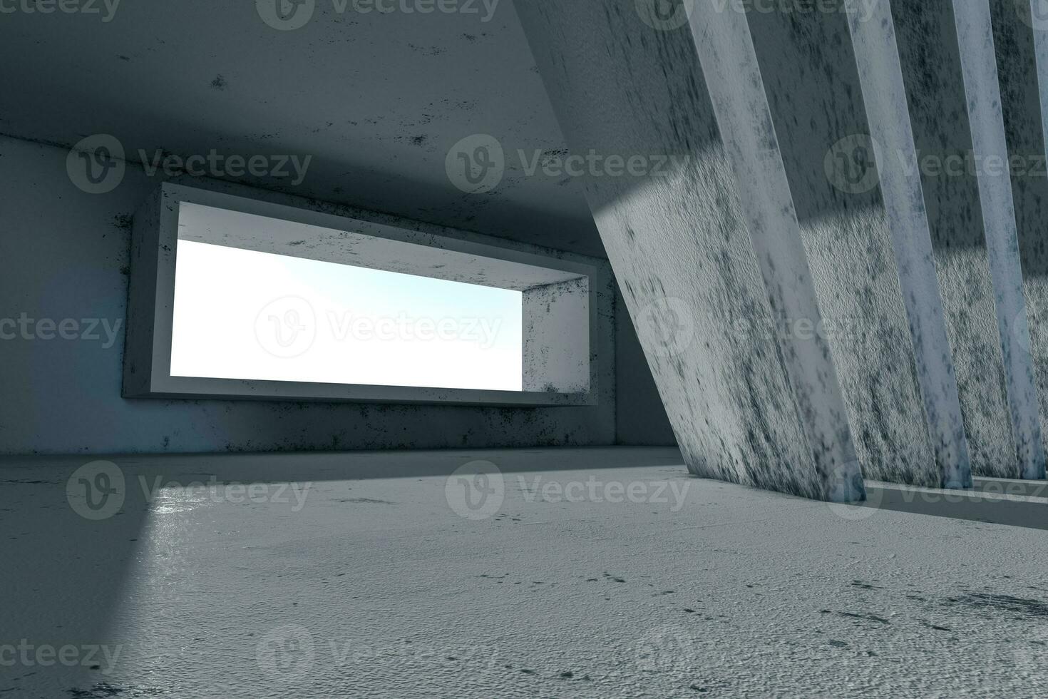 Empty rough room with light coming in from the window, 3d rendering. photo