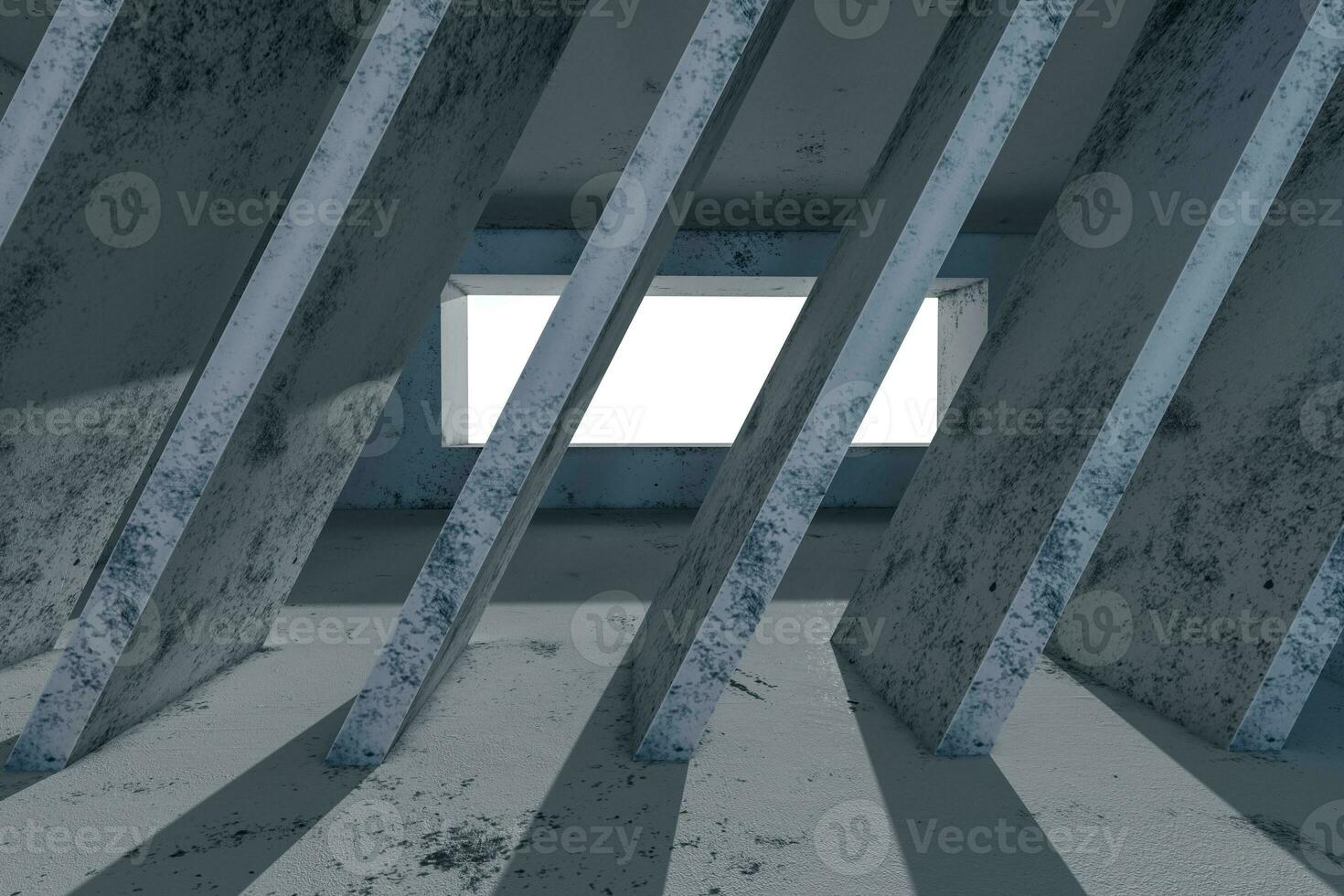 Empty rough room with light coming in from the window, 3d rendering. photo