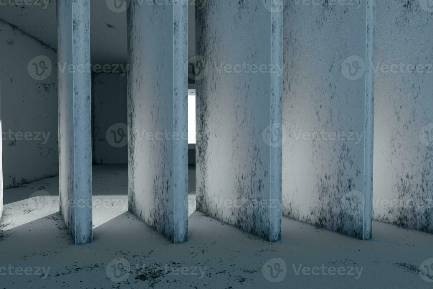 Empty rough room with light coming in from the window, 3d rendering. photo