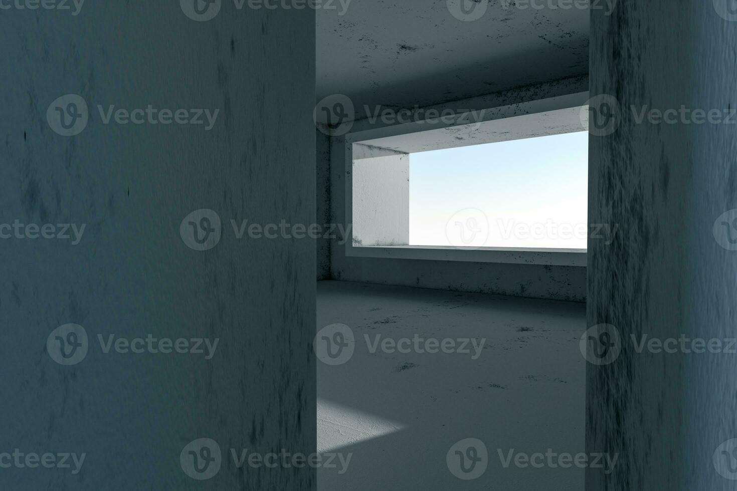 Empty rough room with light coming in from the window, 3d rendering. photo