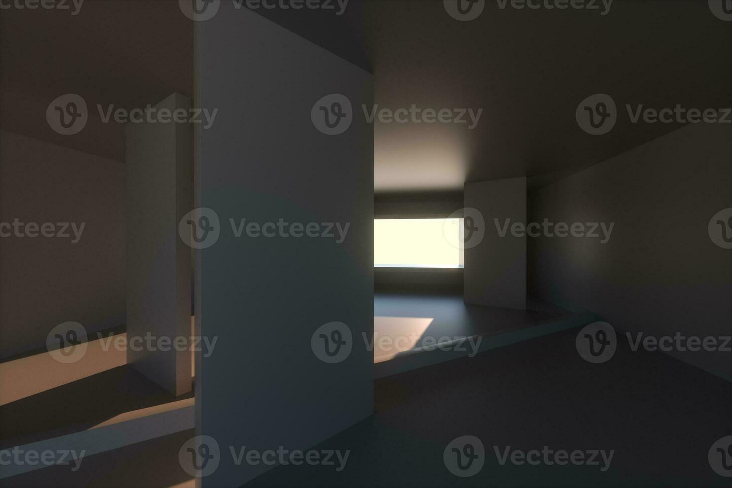 Empty rough room with light coming in from the window, 3d rendering. photo