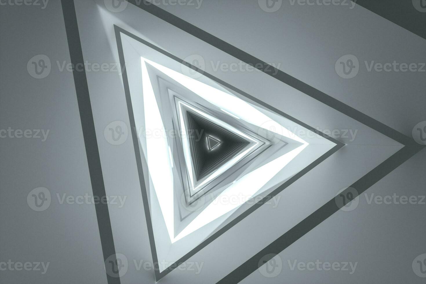 3d rendering, triangle tunnel with glowing lines background photo