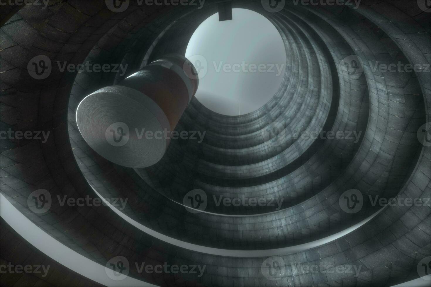 An abandoned round tunnel building in darkness, with scene of science fiction, 3d rendering. photo