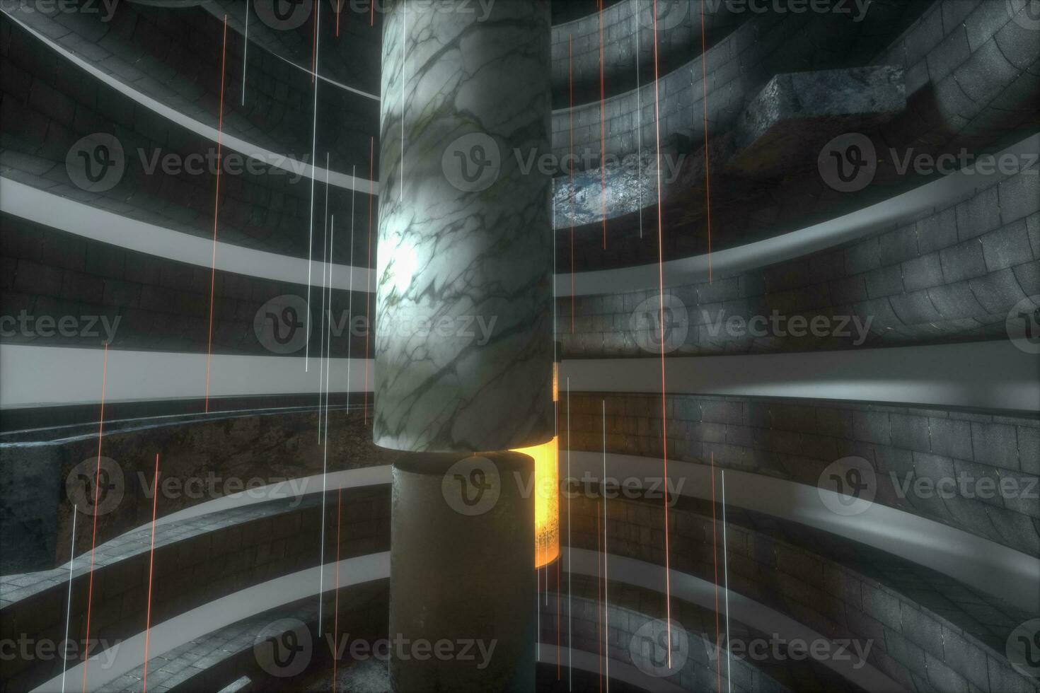 An abandoned round tunnel building in darkness, with scene of science fiction, 3d rendering. photo
