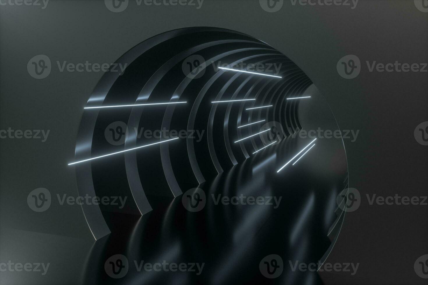 3d rendering, dark science-fiction tunnel, dark background photo