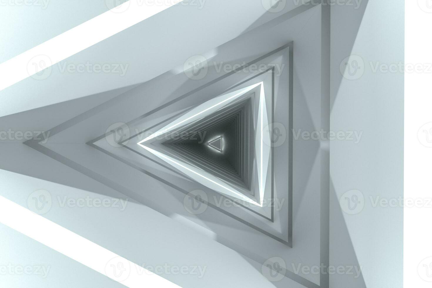 3d rendering, triangle tunnel with glowing lines background photo