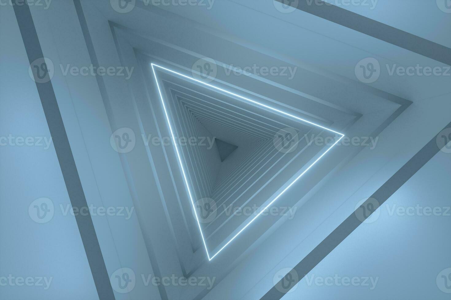 3d rendering, triangle tunnel with glowing lines background photo