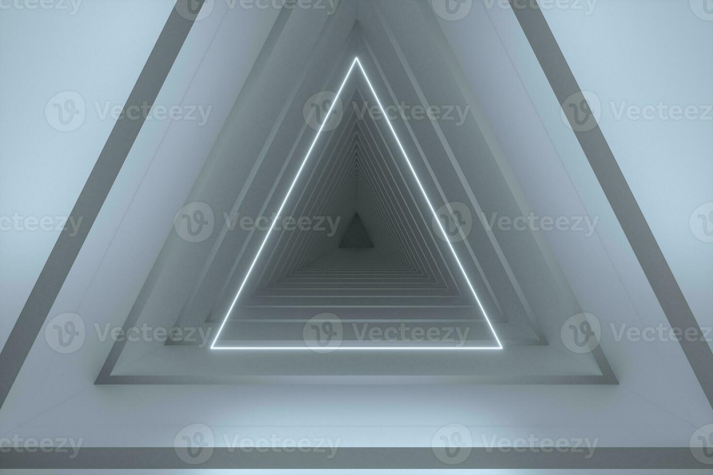 3d rendering, triangle tunnel with glowing lines background photo