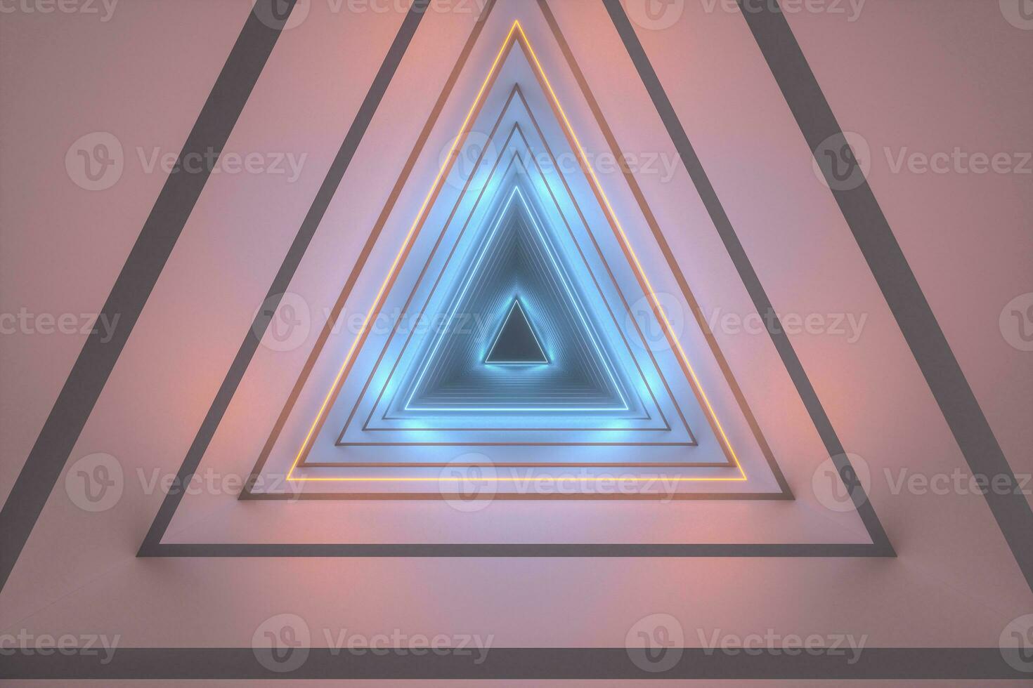 3d rendering, triangle tunnel with glowing lines background photo