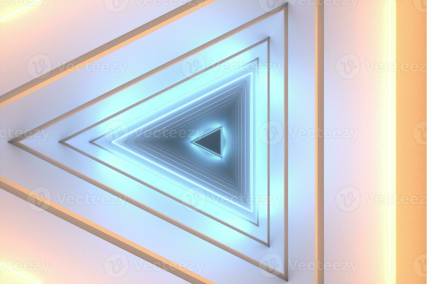 3d rendering, triangle tunnel with glowing lines background photo