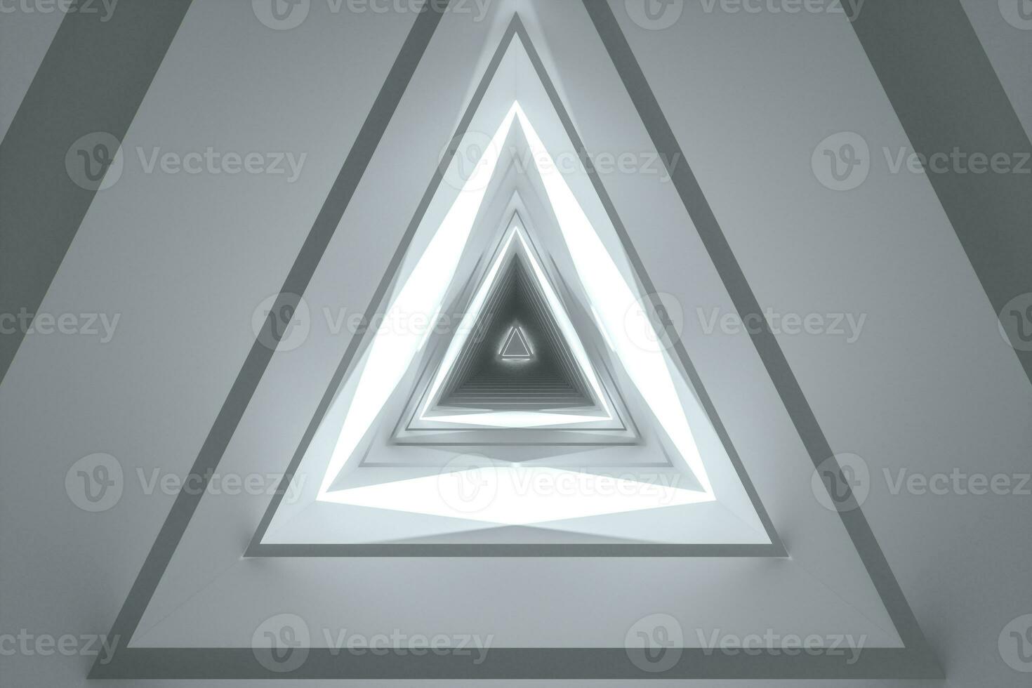 3d rendering, triangle tunnel with glowing lines background photo