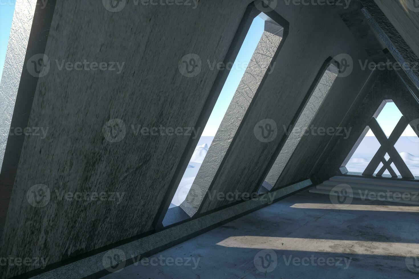 Fantasy concrete tunnel building, triangle tunnel. 3d rendering. photo