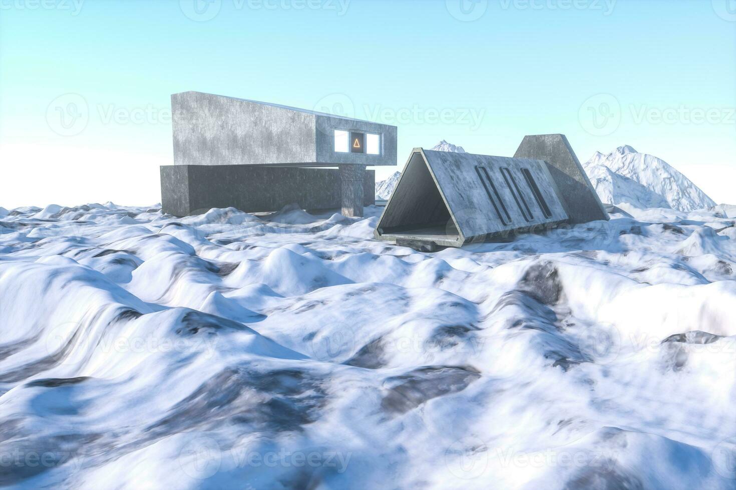 Fantasy concrete tunnel building, triangle tunnel. 3d rendering. photo