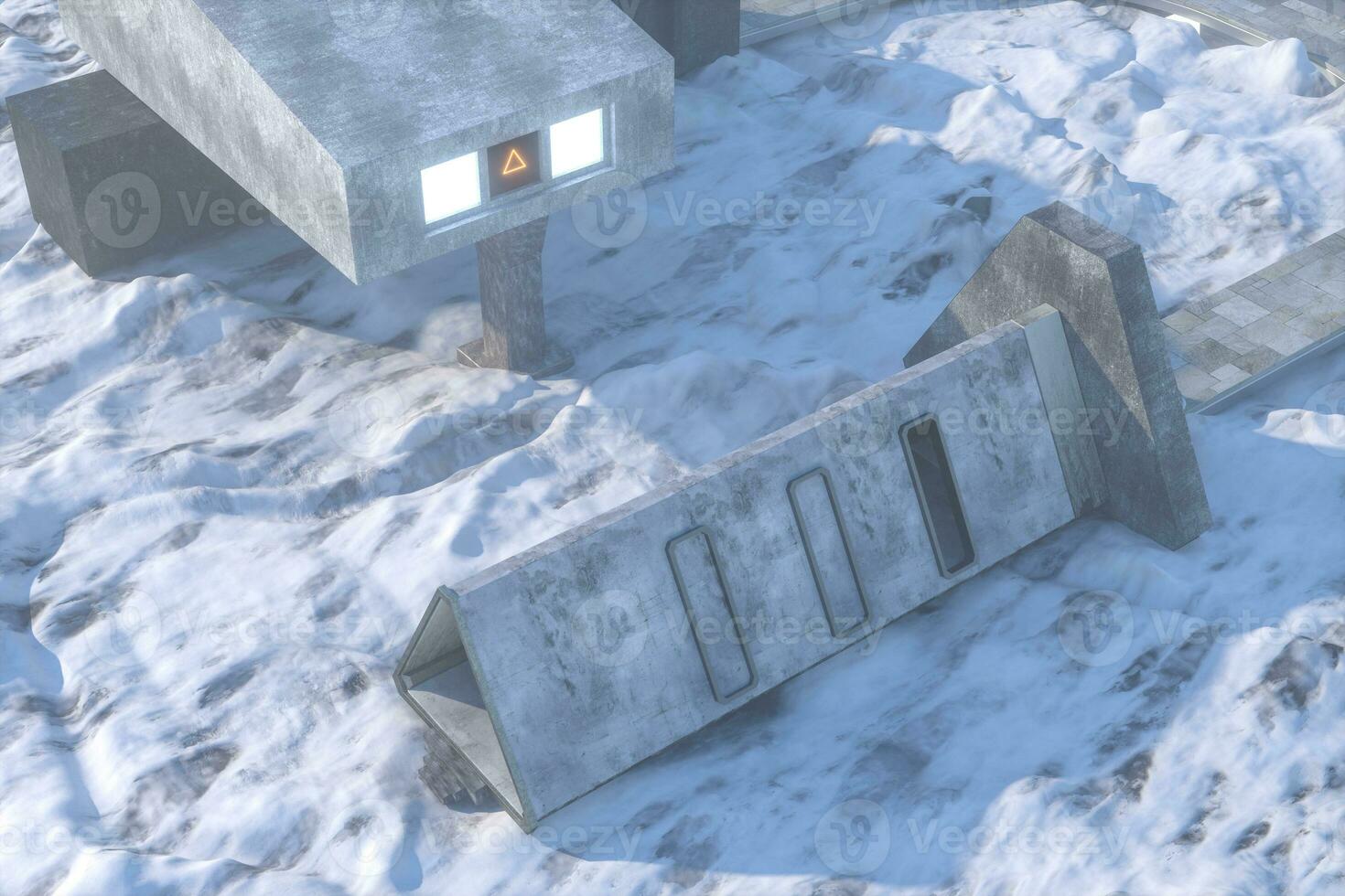 Fantasy concrete tunnel building, triangle tunnel. 3d rendering. photo