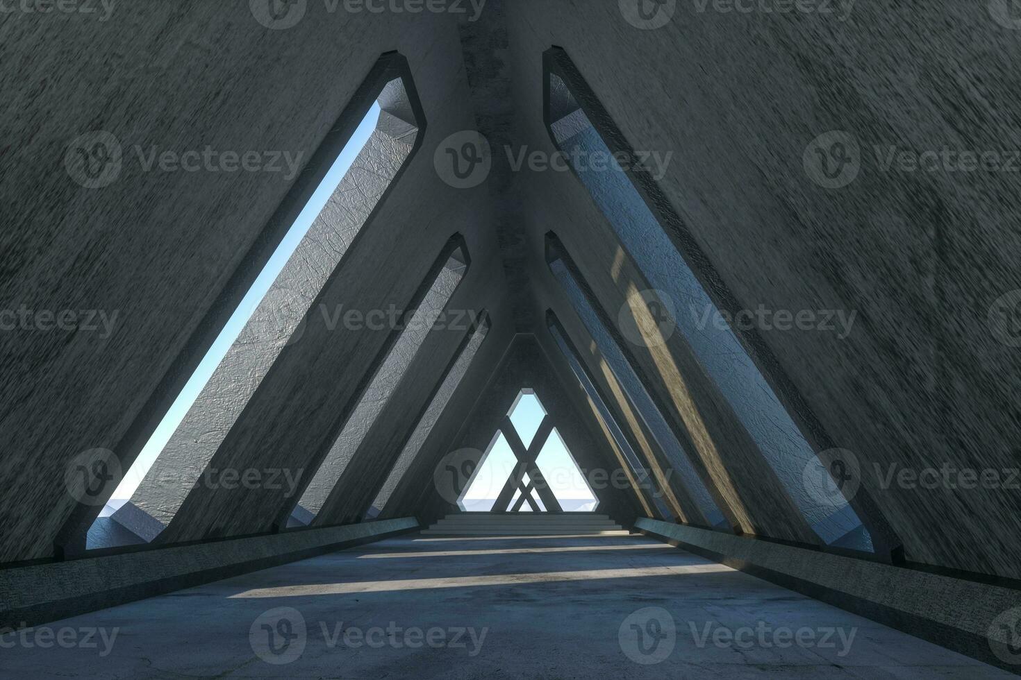 fantasía hormigón túnel edificio, triángulo túnel. 3d representación. foto