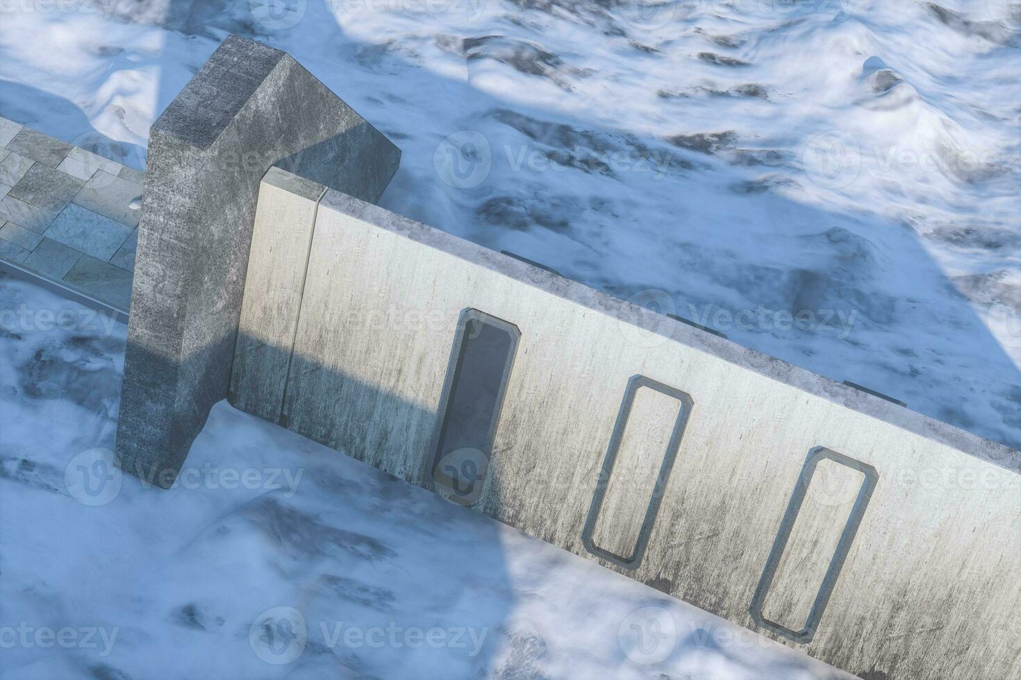 Fantasy concrete tunnel building, triangle tunnel. 3d rendering. photo