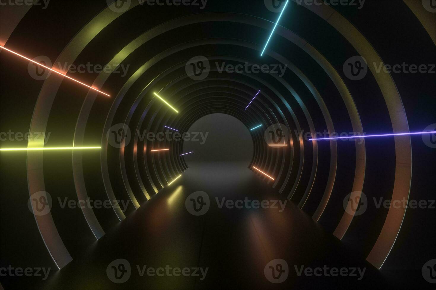 3d rendering, dark science-fiction tunnel, dark background photo