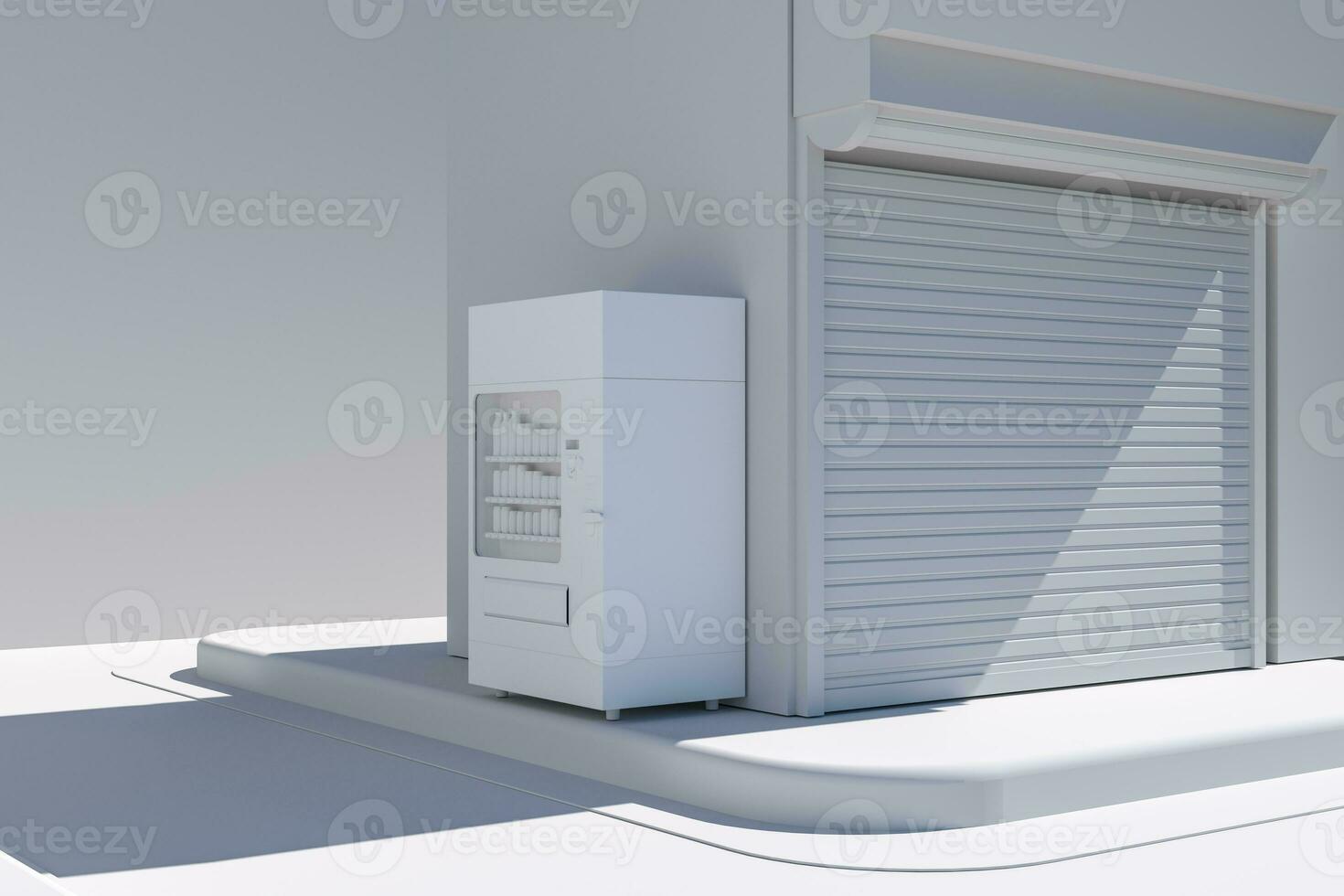 The street corner of a city, with a vending machine by the road, 3d rendering. photo