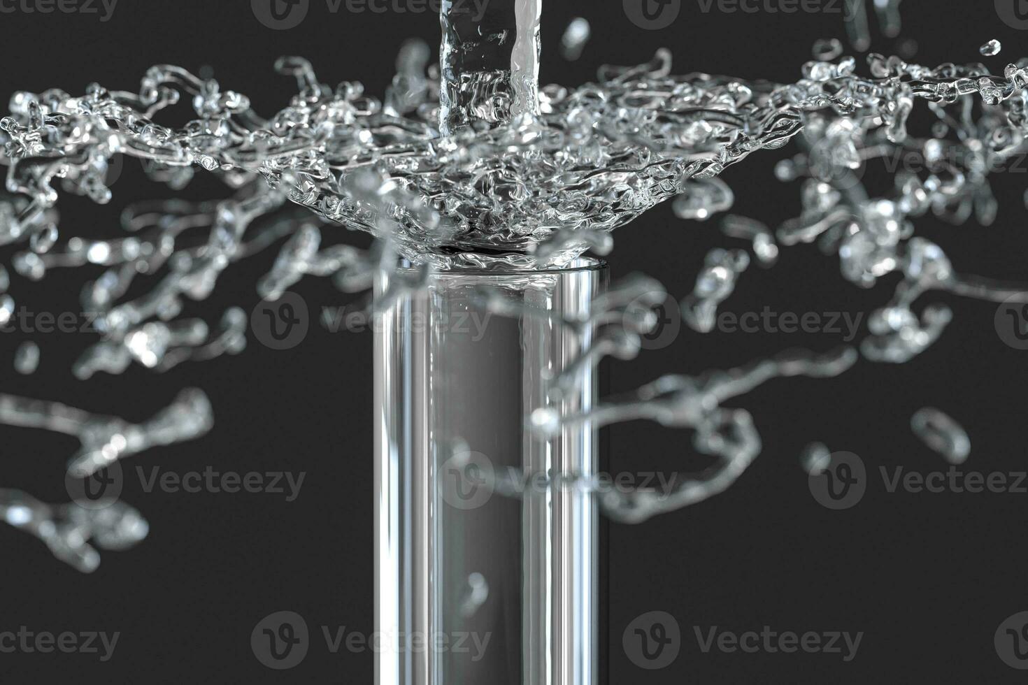 Chemical test tube and splashing water in the lab, 3d rendering. photo