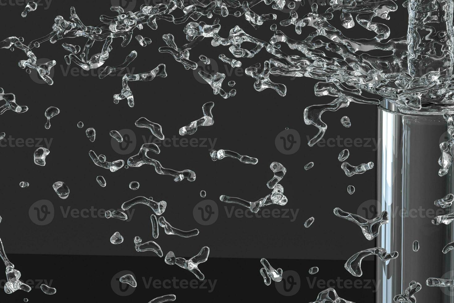 Chemical test tube and splashing water in the lab, 3d rendering. photo