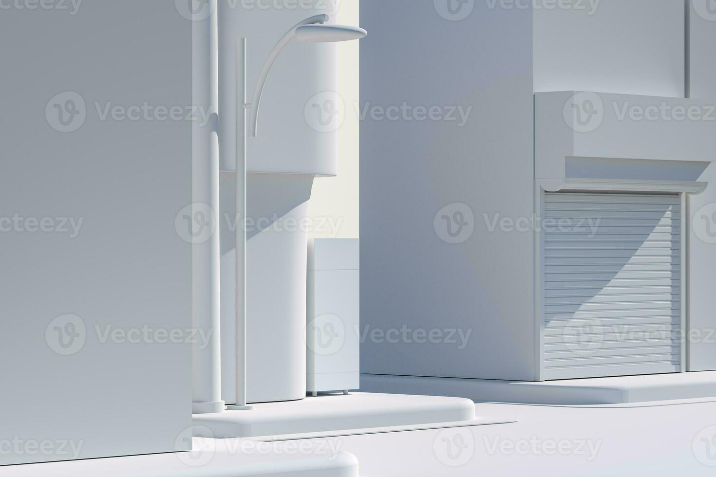 The street corner of a city, with a vending machine by the road, 3d rendering. photo