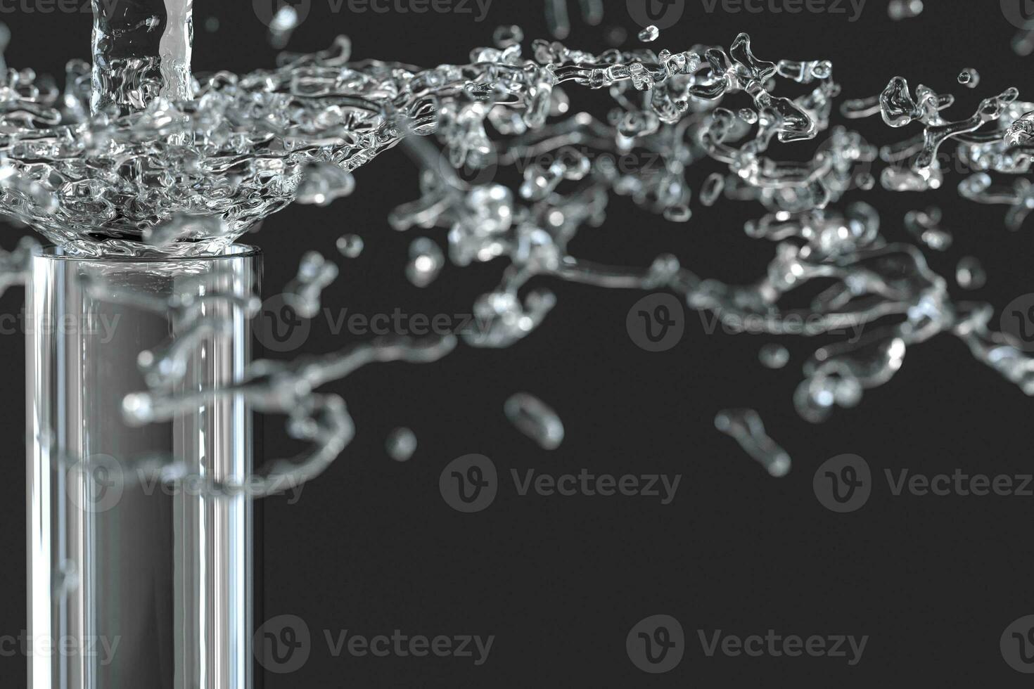 Chemical test tube and splashing water in the lab, 3d rendering. photo