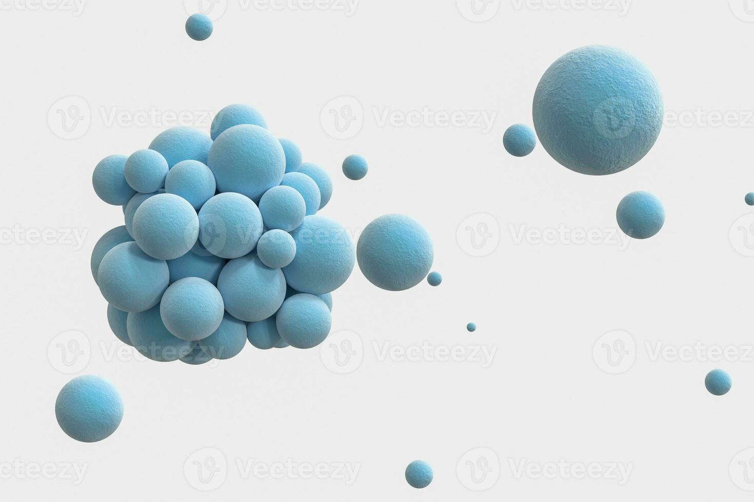 Blue spheres with the textured surface, random distributed, 3d rendering. photo