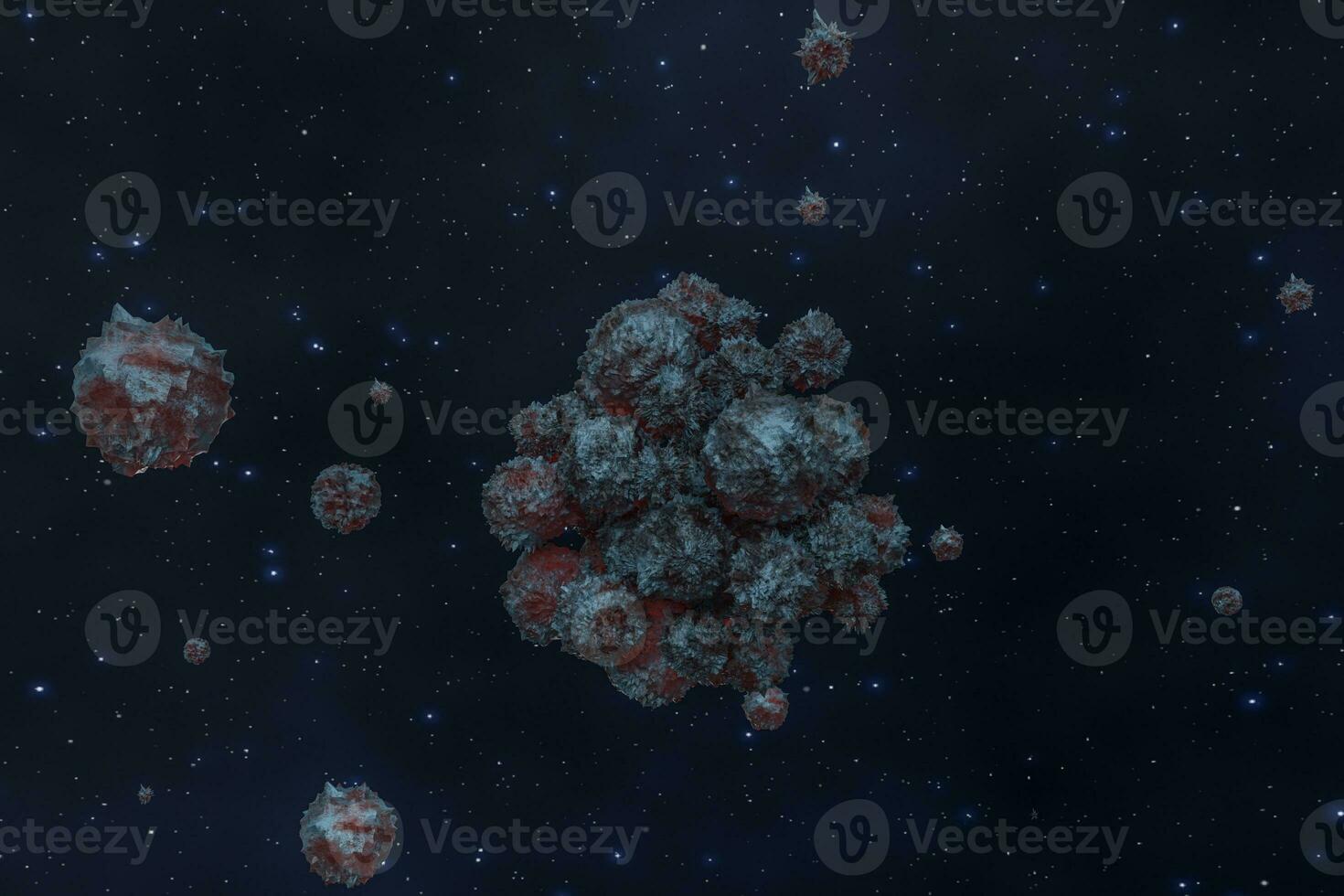 Spheres with the textured surface, random distributed, 3d rendering. photo