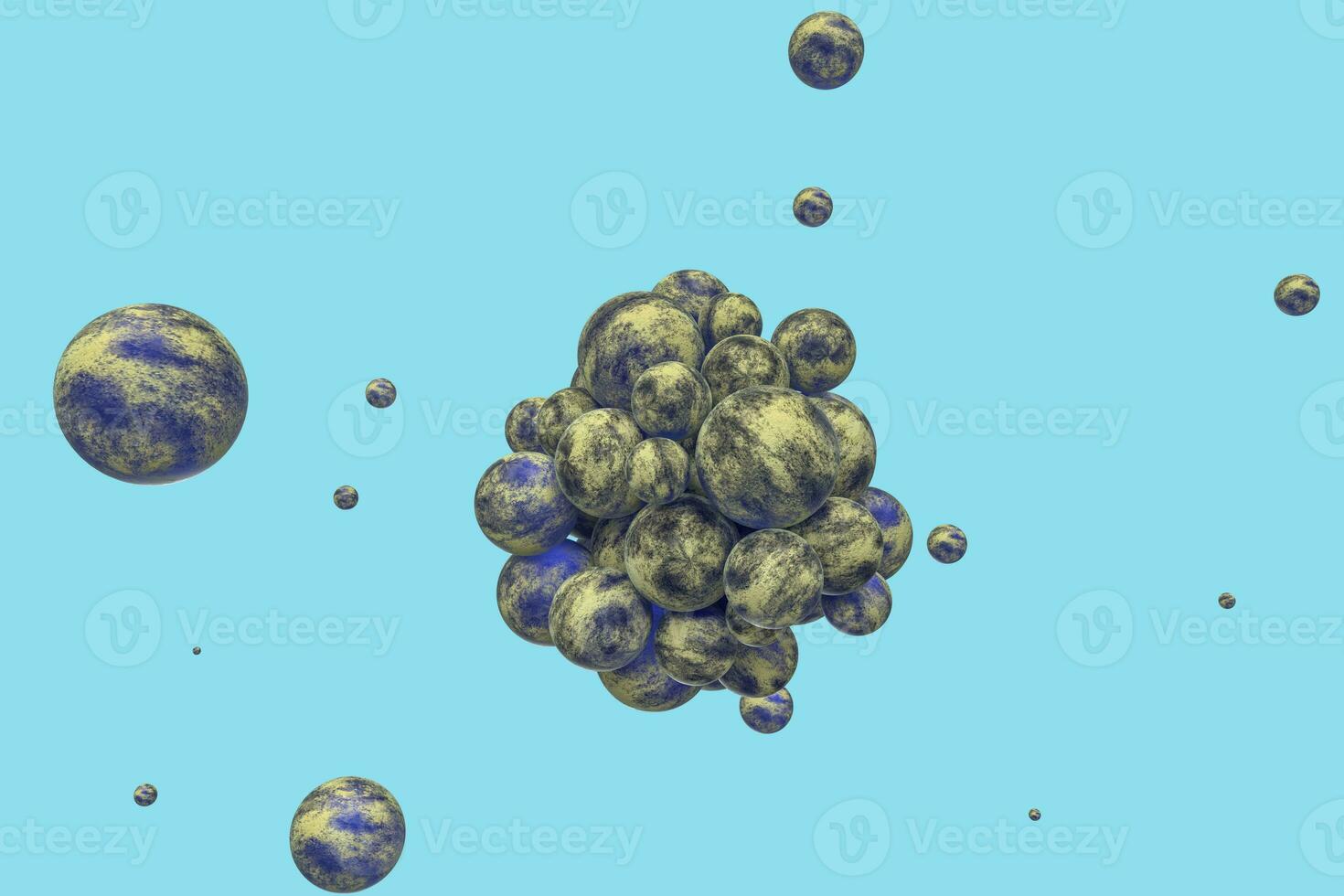 Spheres with the textured surface, random distributed, 3d rendering. photo