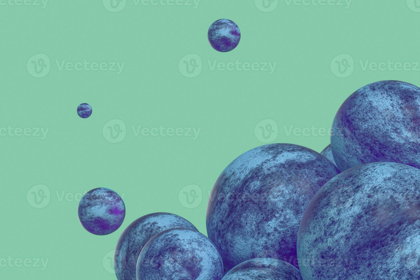 Spheres with the textured surface, random distributed, 3d rendering. photo