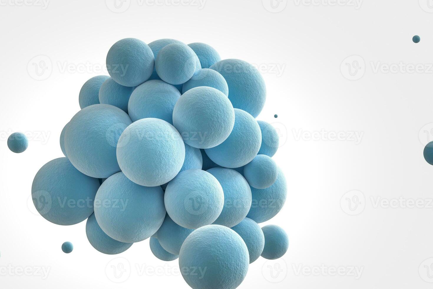 Blue spheres with the textured surface, random distributed, 3d rendering. photo
