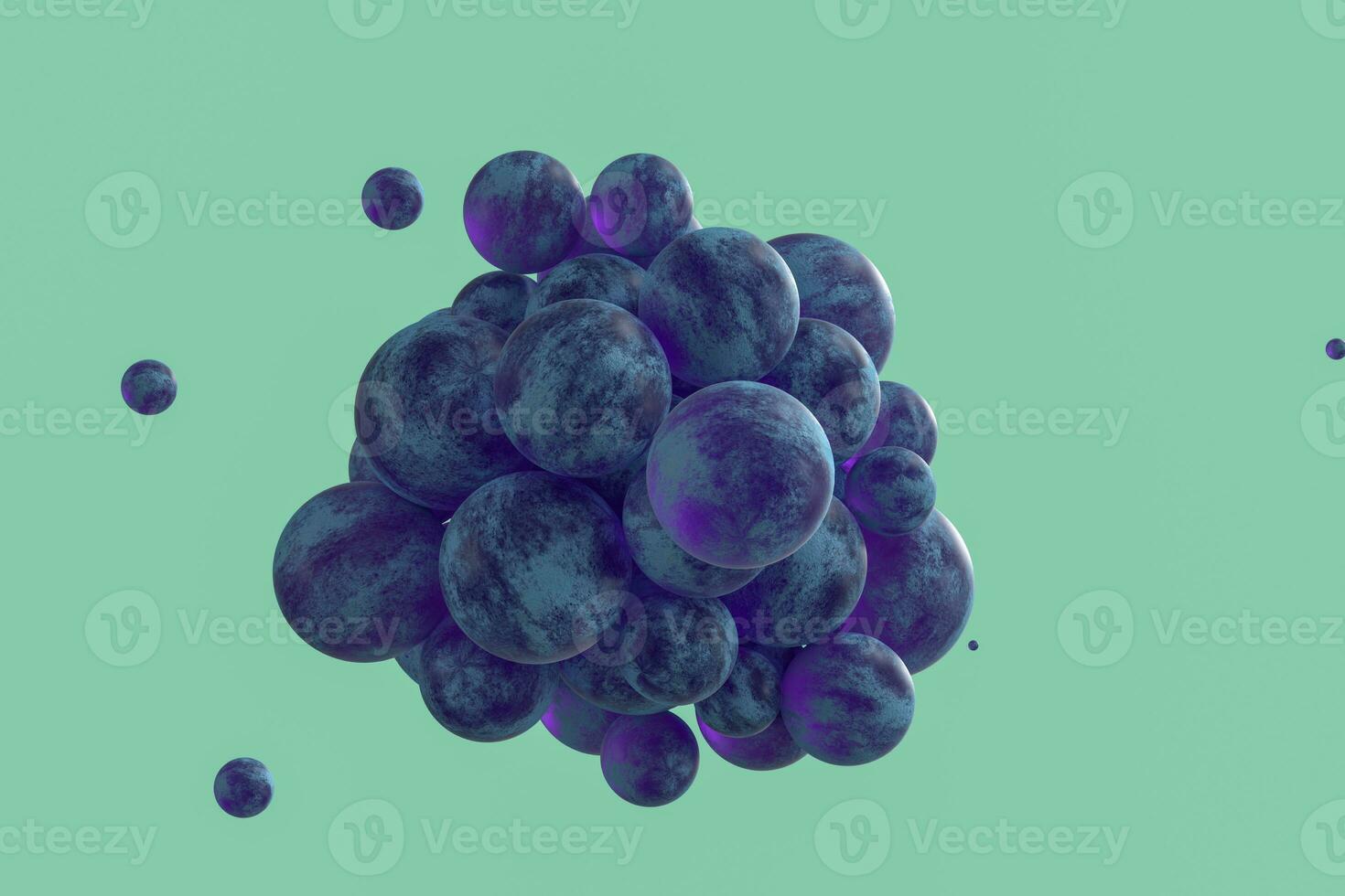 Spheres with the textured surface, random distributed, 3d rendering. photo