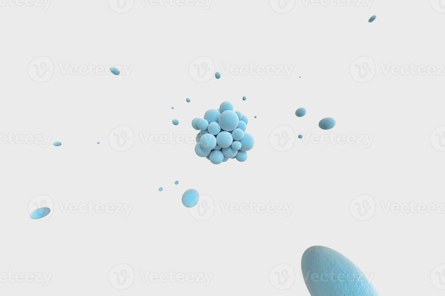 Blue spheres with the textured surface, random distributed, 3d rendering. photo