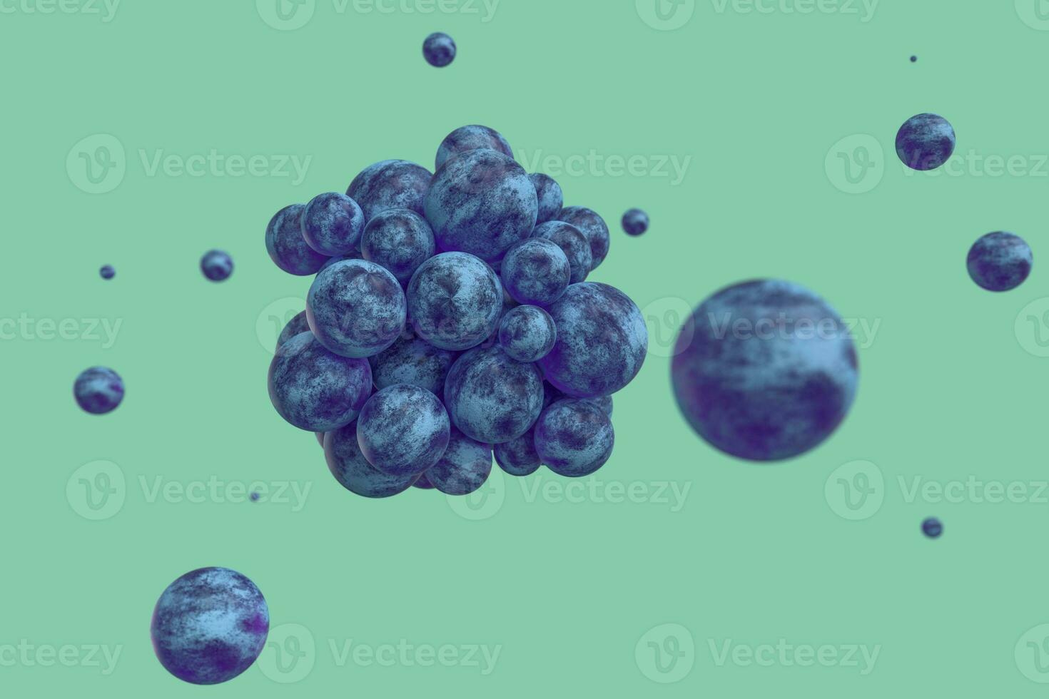 Spheres with the textured surface, random distributed, 3d rendering. photo