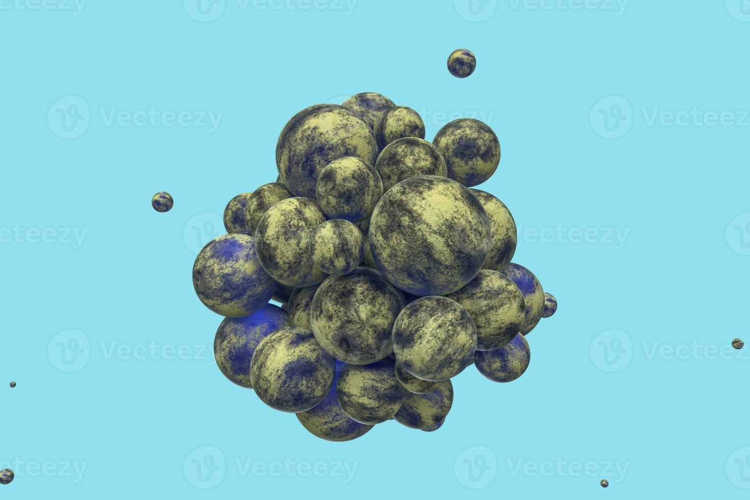 Spheres with the textured surface, random distributed, 3d rendering. photo