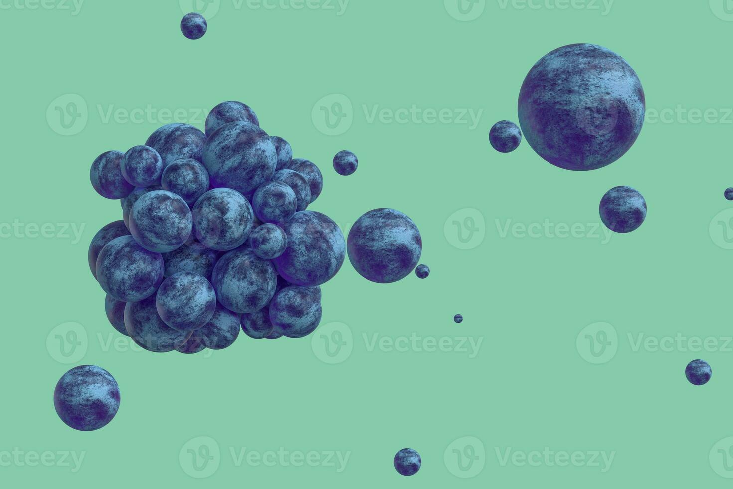 Spheres with the textured surface, random distributed, 3d rendering. photo