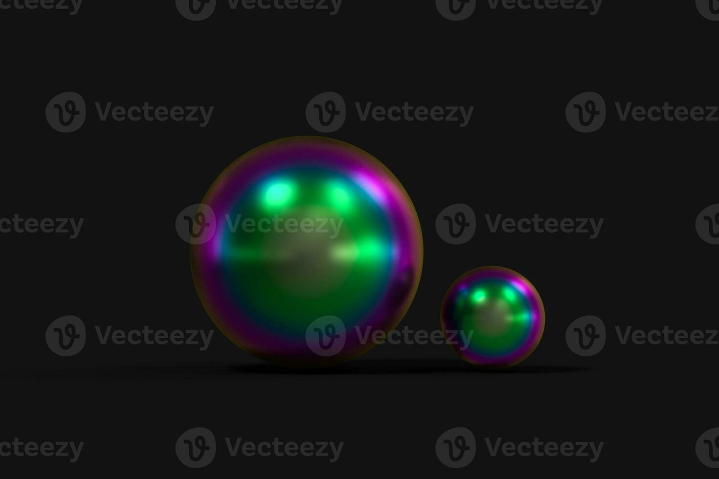 Spheres with the colorful surface, dark background, 3d rendering. photo