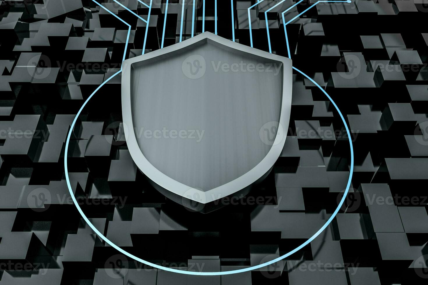 3d rendering, a defense shield with technological background photo