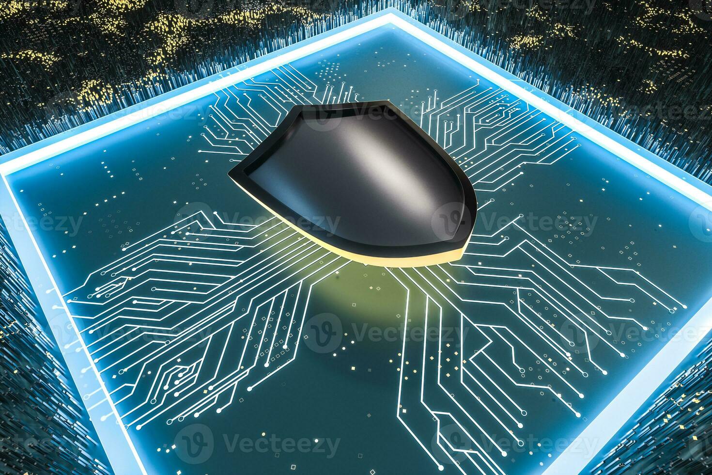 3d rendering, a defense shield with technological background photo