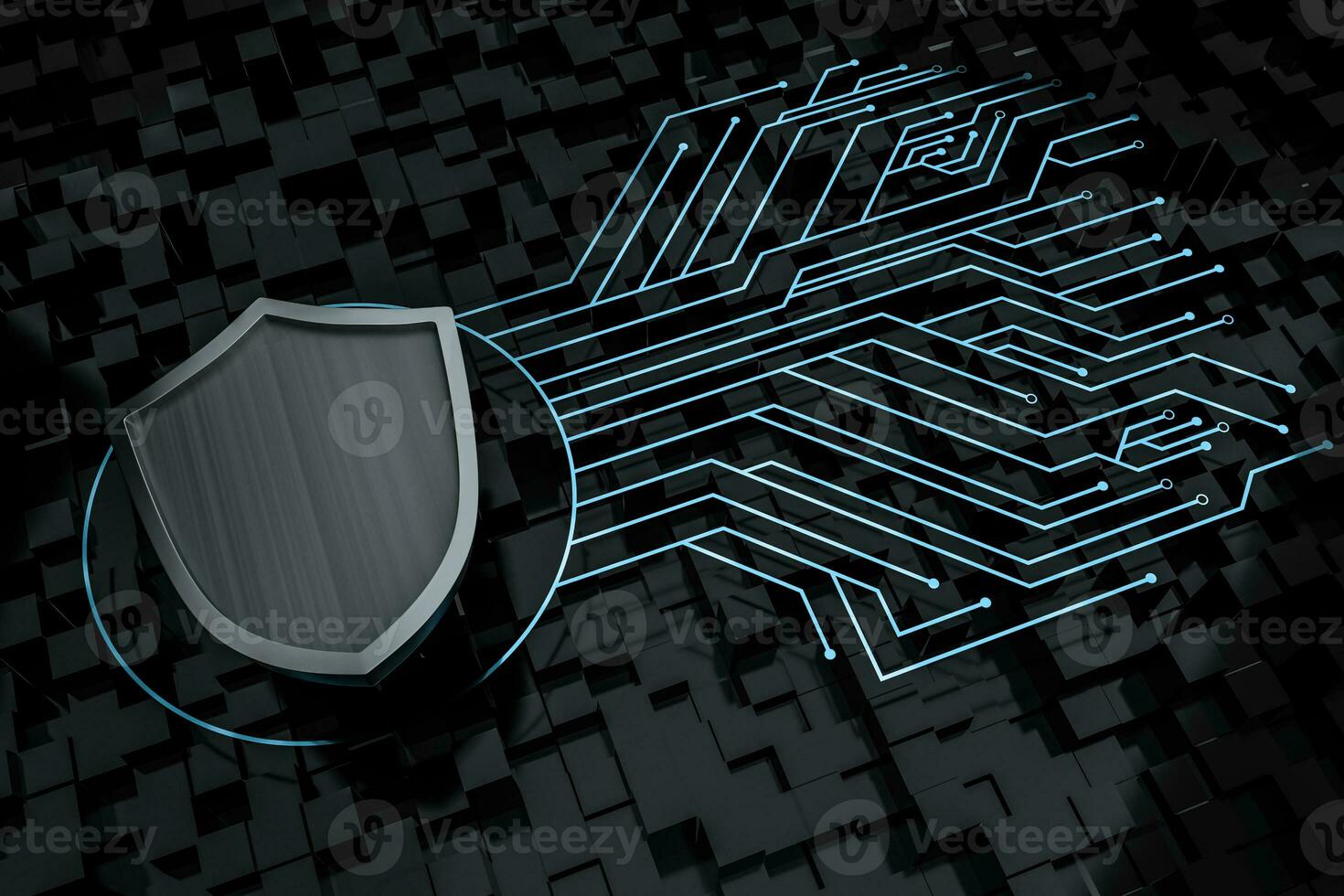 3d rendering, a defense shield with technological background photo