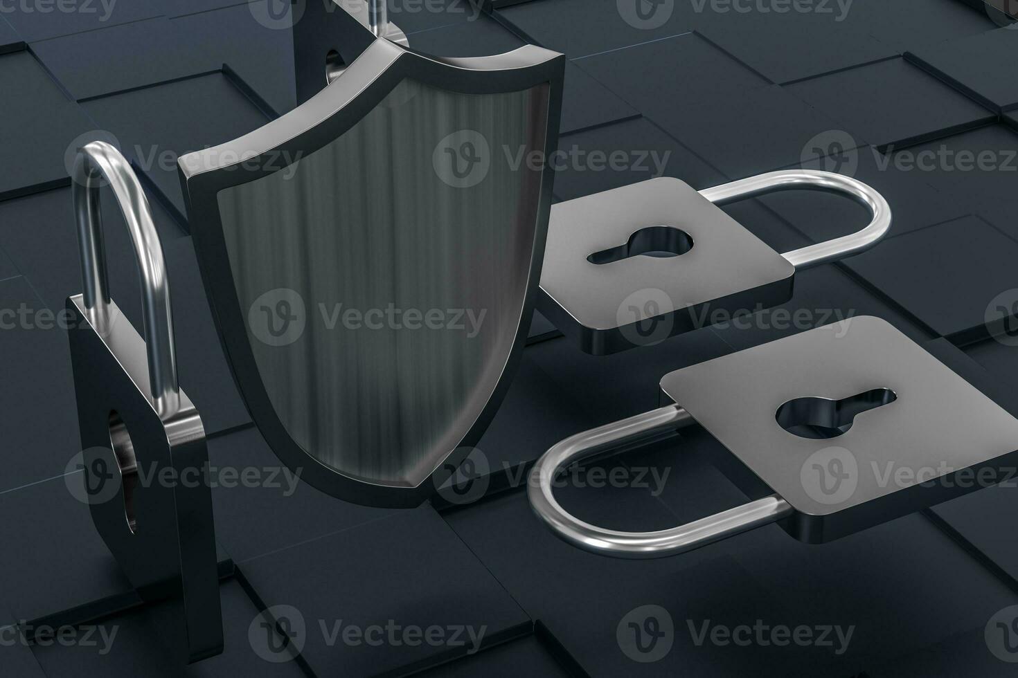 3d rendering, a defense shield with technological background photo