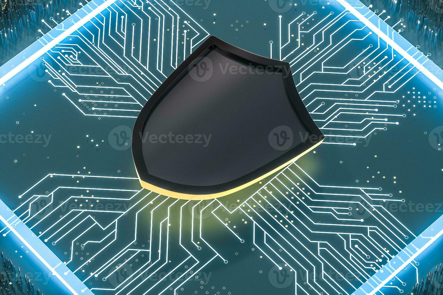 3d rendering, a defense shield with technological background photo