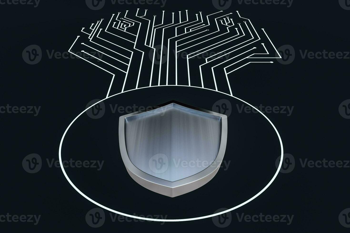 3d rendering, a defense shield with technological background photo