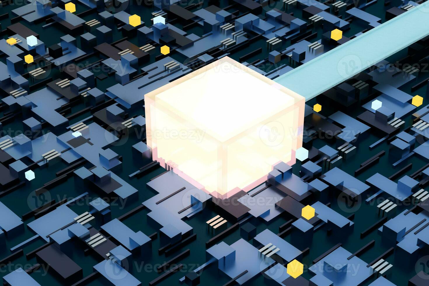 3d rendering, cubes board space, fantasy world photo