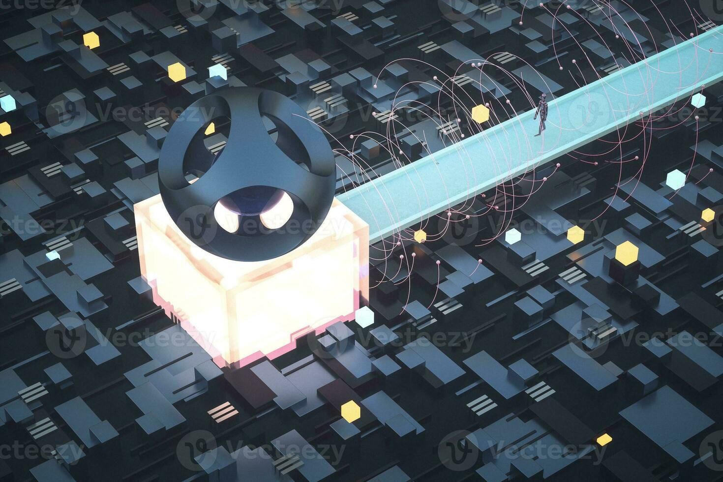3d rendering, cubes board space, fantasy world photo